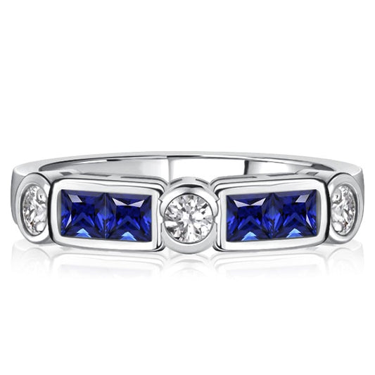 Italo Princess Cut Blue Sapphire Band Ring Vintage Style Rings