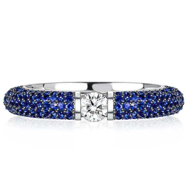 Italo Micro Pave Blue Sapphire Ring Round Cut Eternity Band
