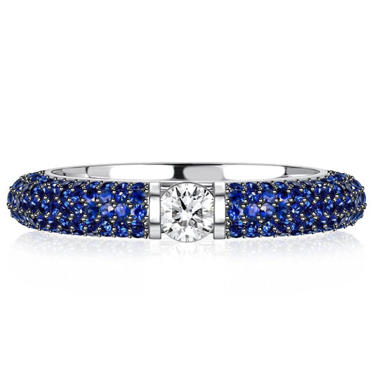 Italo Micro Pave Blue Sapphire Ring Round Cut Eternity Band