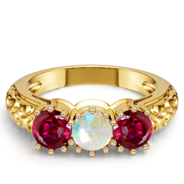 Italo Golden Ruby Ring Three Stone Engagement Ring For Women Opal Rings