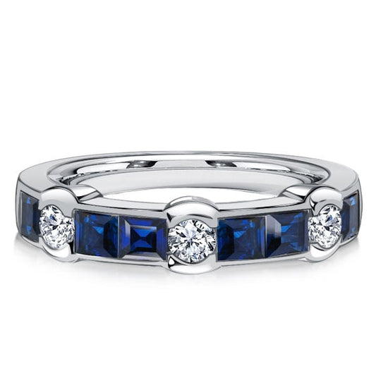 Italo Channel Set Asscher Cut Blue Sapphire Half Eternity Band Ring