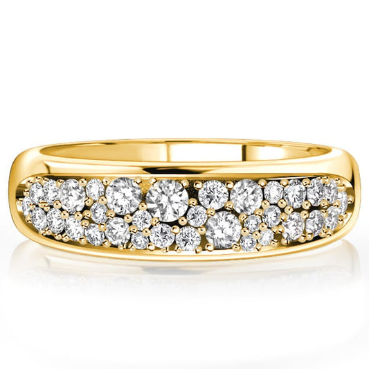 Italo Golden Paved White Sapphire Band Ring Anniversary Rings Waterfall Ring