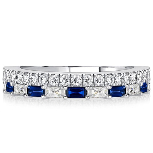 Italo Radiant Cut Blue Sapphire Ring Stacked Half Eternity Band
