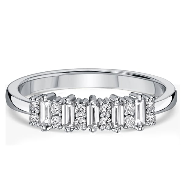 Italo Five Stone Round & Baguette Wedding Band Rings For Women
