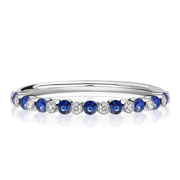 Italo Alternating White & Blue Sapphire Bezel Wedding Band