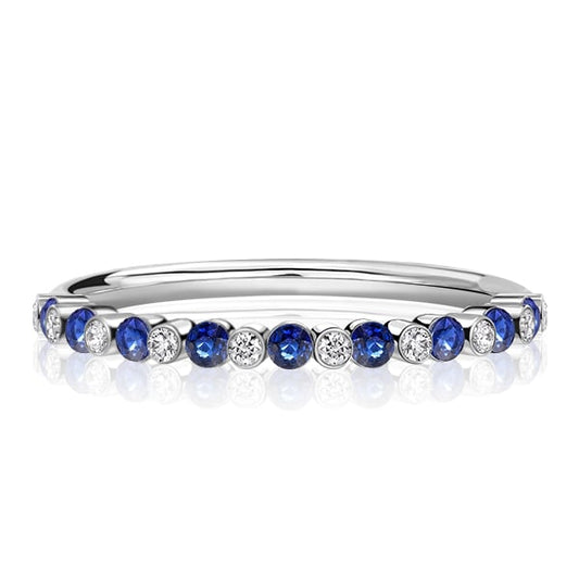Italo Alternating White & Blue Sapphire Bezel Wedding Band