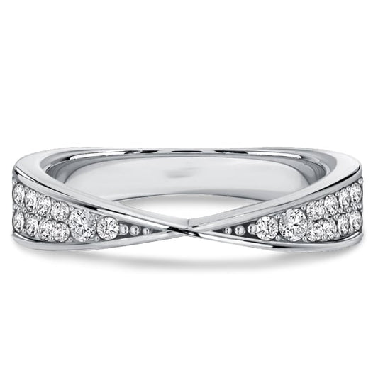Italo Twisted Round Cut White Sapphire Crossover Wedding Band