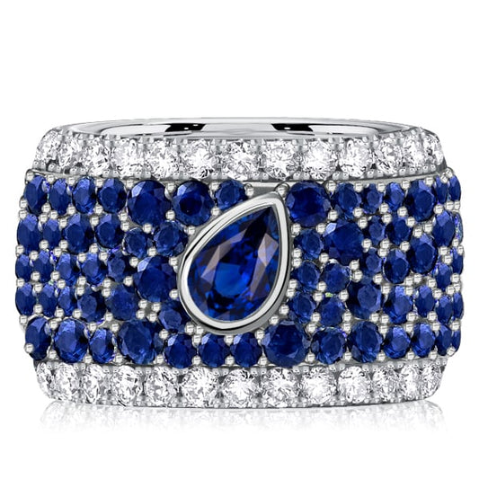 Italo Micro-pave Emerald & Pear Cut Blue Sapphire Eternity Band