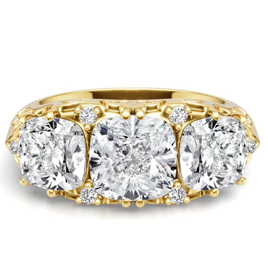 Italo 3 Stone Cushion Cut Filigree Engagement Ring