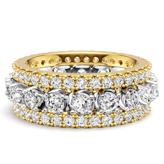 Italo 2 Tone Triple Row Round Cut Eternity Wedding Band For Women