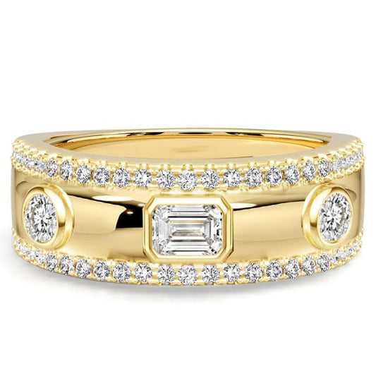 Italo Golden Bezel Set Emerlad & Round Cut Half Eternity Band Ring