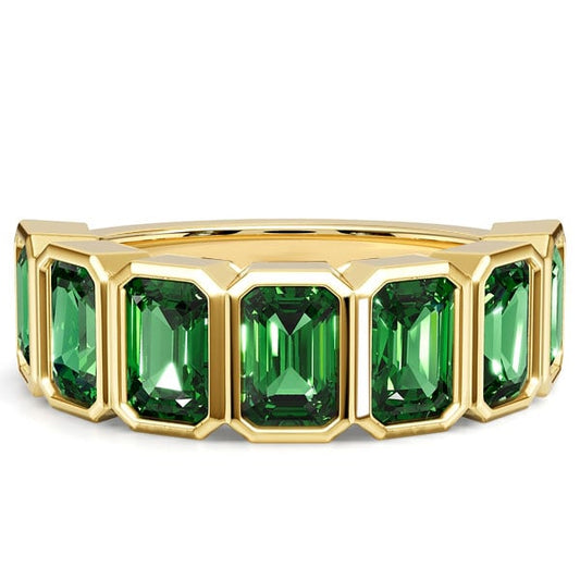 Italo Bezel Set Emerald Green Half Eternity Band Ring Emerald Ring