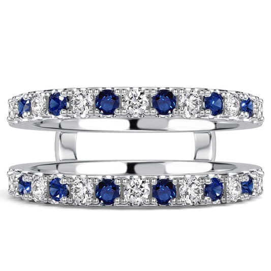 Italo Round Cut White & Blue Sapphire Ring Guard Enhancer Wedding Band