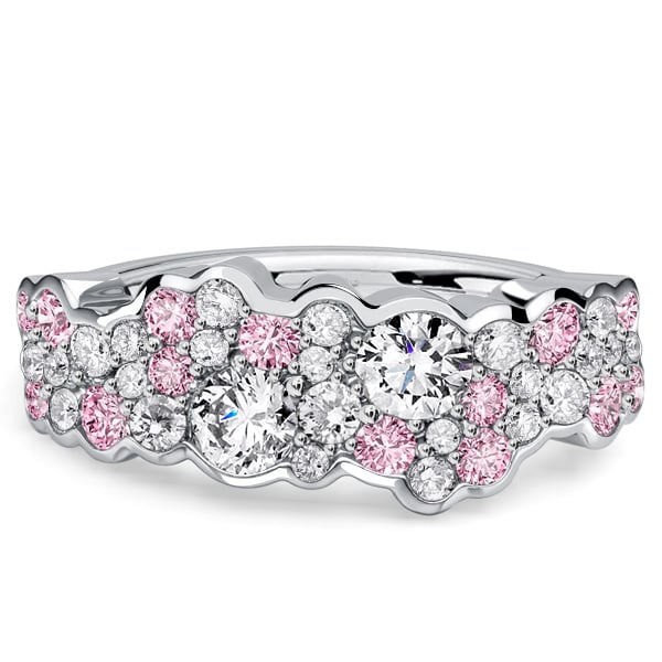 Italo Micro Pave White & Pink Sapphire Band Ring Half Eternity band Waterfall Ring
