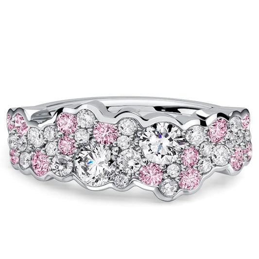 Italo Micro Pave White & Pink Sapphire Band Ring Half Eternity band Waterfall Ring