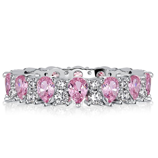 Italo Pear Cut Pink Stone Eternity Wedding Band For Women