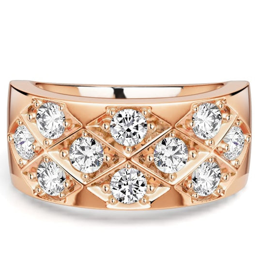 Italo Rose Gold 3 MM Round Cut Half Eternity Band For Women Vortex Ring