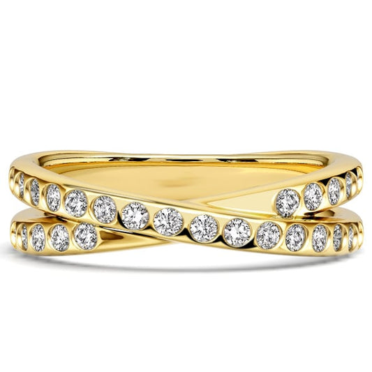 Italo Golden Flush Setting Cross Wedding Band Crossover Ring Infinity Ring