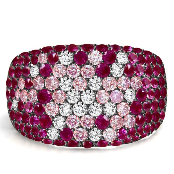 Italo Two Tone Micro Pave Ruby Ring Ruby Half Eternity Band For Women