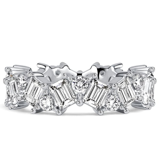 Italo Alternating Emerald & Round Cut Eternity Wedding Band For Women