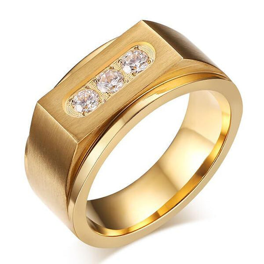 Three Stone Titanium Steel Men's Wedding Band (0.30CT. TW.)