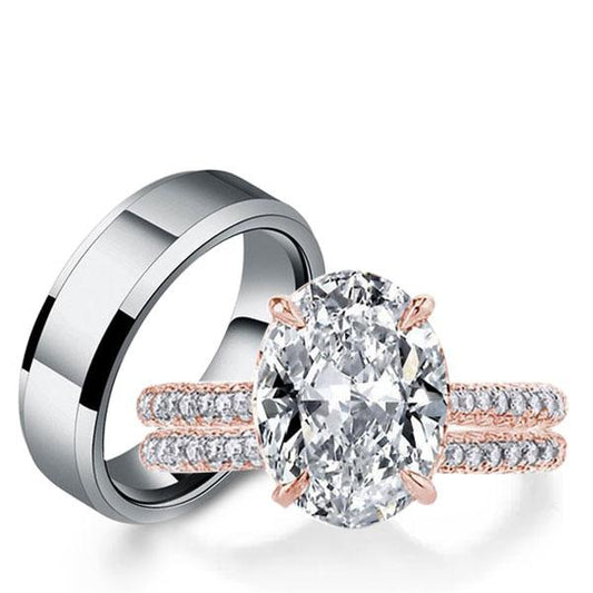 Italo Rose Gold Oval Cut Ring Set Wedding Ring Sets His And Hers