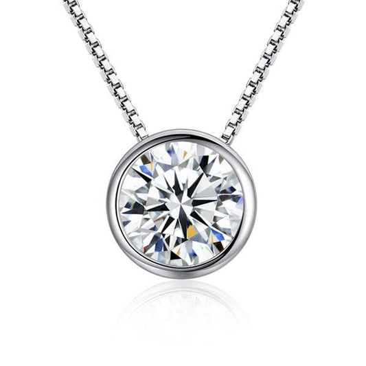 Italo Round Cut Bezel Setting Pendant Necklace For Women