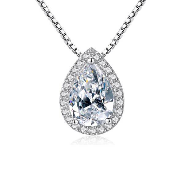 Italo Pear Cut Pendant Necklace For Women Silver Necklace