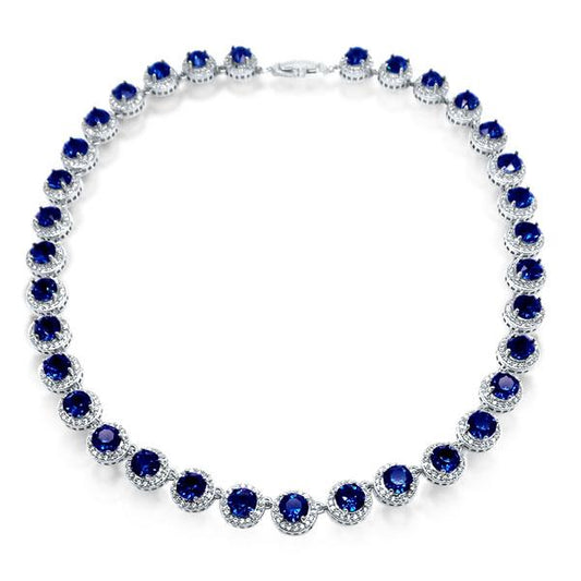 Italo Blue Sapphire Necklace Sterling Silver Tennis Necklace For Women