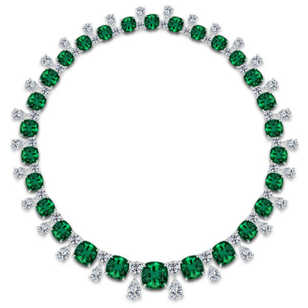 Cushion & Round & Pear Cut Emerald Necklace