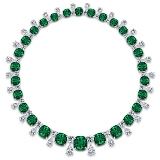 Cushion & Round & Pear Cut Emerald Necklace