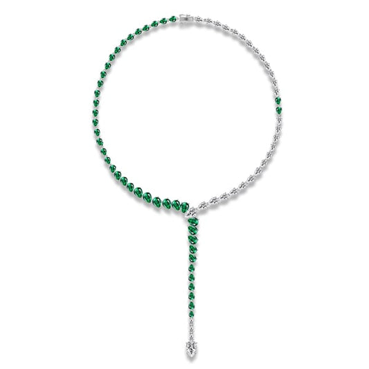 Pear Cut Green Created Sapphire Necklace