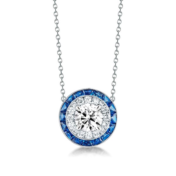 Classic Halo Created Sapphire Pendant Necklace
