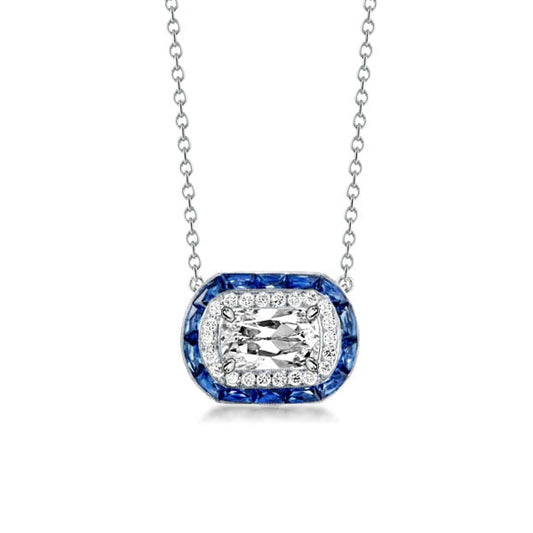 Halo Cushion Cut Created Sapphire Pendant Necklace