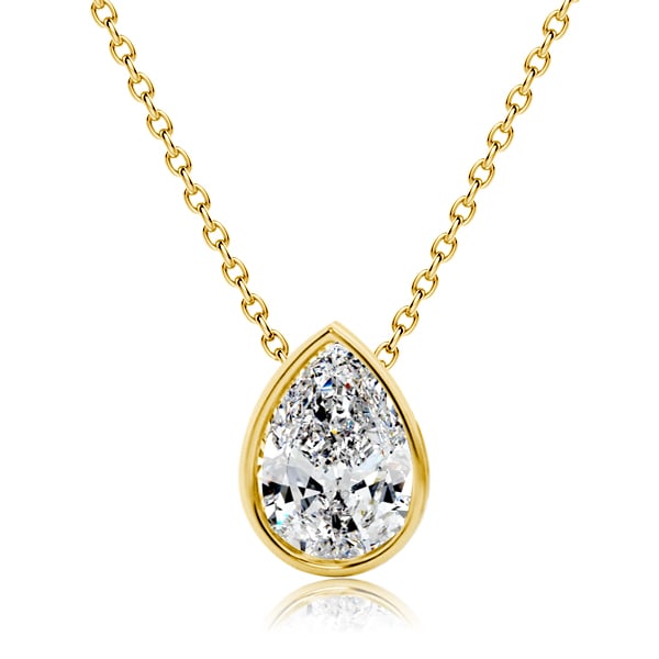 Italo Created White Sapphire Necklace Pear Cut Bezel Setting Pendant Necklace