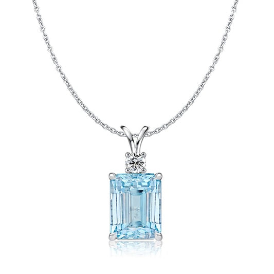 Italo Classic Emerald Cut Aquamarine Pendant Necklace