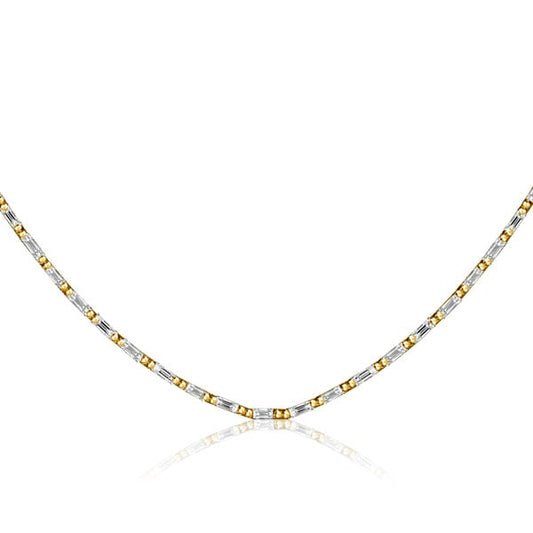 Italo Created White Sapphire Tennis Necklace Baguette Sterling Silver Tennis Necklace