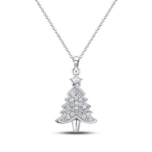 Italo White Sapphire Christmas Tree Pendant In Sterling Silver