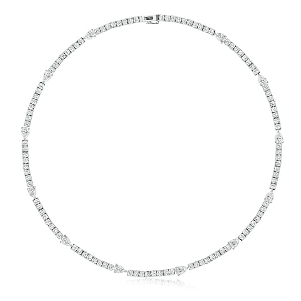 Italo Pear & Round Cut Tennis Necklace In Sterling Silver