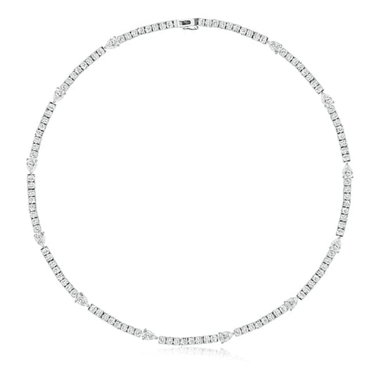 Italo Pear & Round Cut Tennis Necklace In Sterling Silver