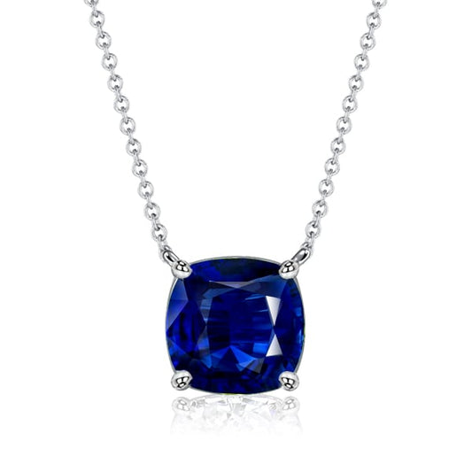 Italo Cushion Blue Sapphire Pendant Necklace Solitaire Necklace