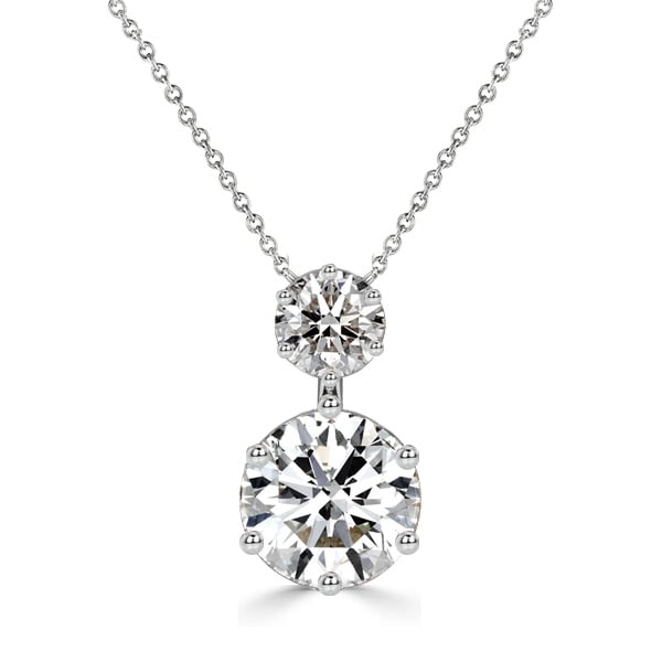Italo Round Cut Two Stone Pendant Necklace In Sterling Silver