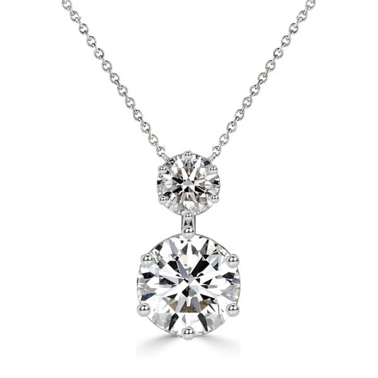 Italo Round Cut Two Stone Pendant Necklace In Sterling Silver
