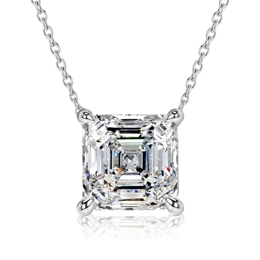 Italo Asscher Cut Solitaire Pendant Necklace For Women