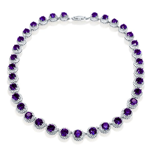 Italo Eternity Halo Amethyst Tennis Necklace Sterling Silver