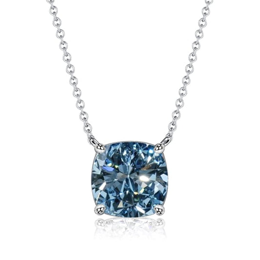 Italo Cushion Cut Blue Topaz Pendant Necklace Solitaire