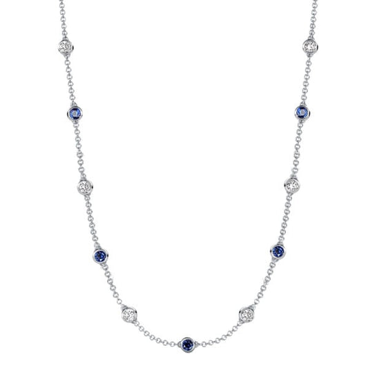 Italo Blue & White Sapphire Bezel Set Tennis Necklace