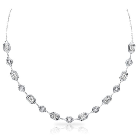 Italo Bezel Set Emerald & Round Cut Tennis Bolo Necklace For Women