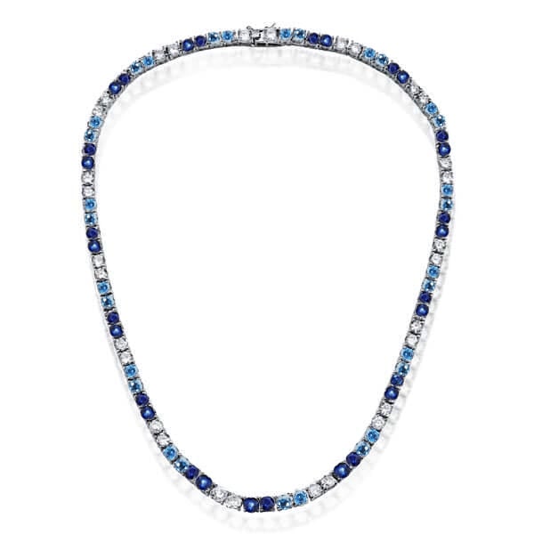 Italo 4.5 MM Round Cut Blue Sapphire Blue Topaz Tennis Necklace For Women