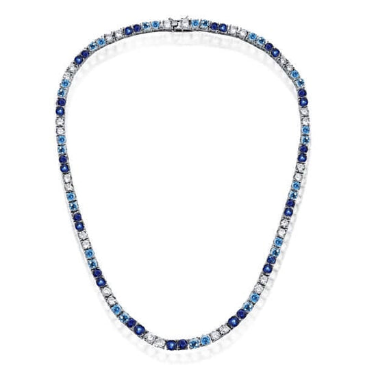 Italo 4.5 MM Round Cut Blue Sapphire Blue Topaz Tennis Necklace For Women